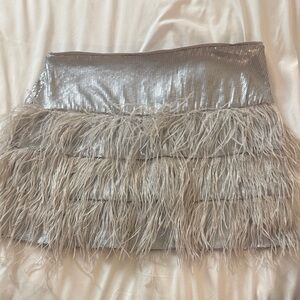 Bebe Addiction Y2K Silver Sequin Feather Mini Skirt (Size Small)